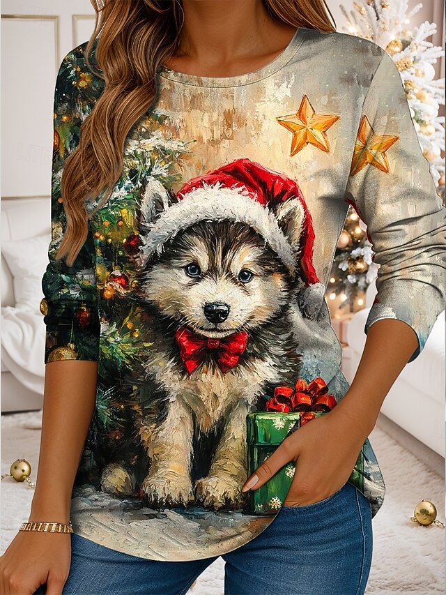 Pull De Noël Pour Fille - Sweat-shirt Col Rond à Manches Longues, Impression Festive, 2 à 14 Ans