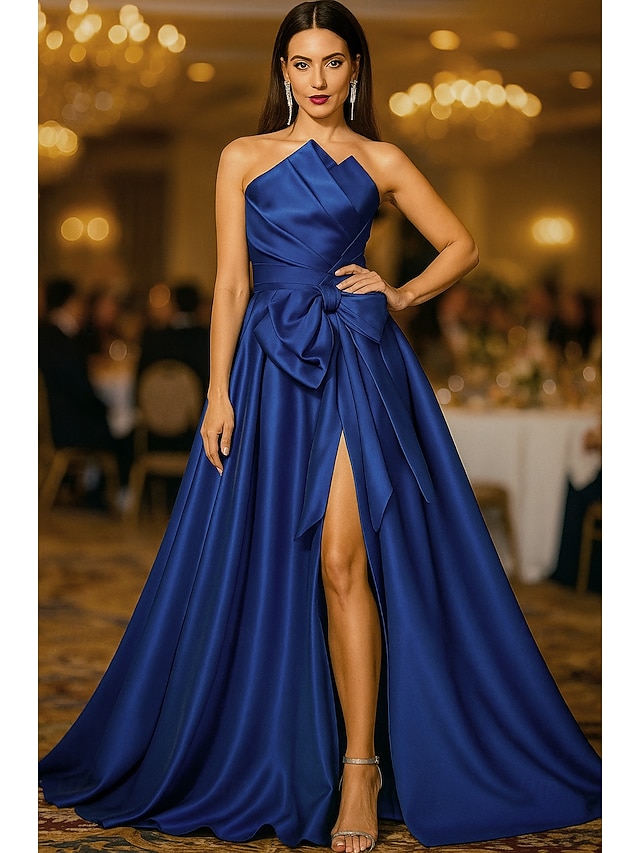  Linea ad A Abito da Sera Elegante Abito formale Formale Matrimonio Lunghezza al pavimento Senza Maniche Senza Spalline Raso con Fiocco/Fiocchi Perle 2025