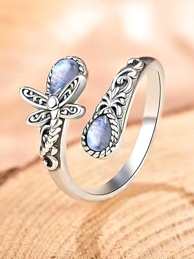  Bague ajustable en argent pour femme avec pierre de lune et cristal, bijou bohème vintage pour fiançailles, anniversaire et usage quotidien