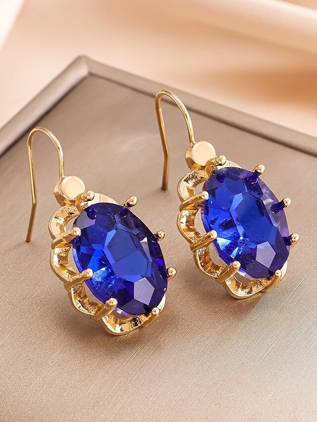  Boucles d'oreilles pendantes de Noël pour femmes avec de grandes pierres précieuses en cristal ovales, bijoux pendants élégants de couleur dorée, accessoires de fête festifs