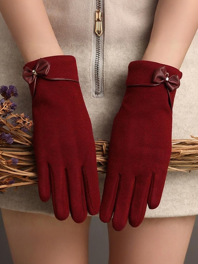  Mănuși de Crăciun pentru femei cu ecran tactil – material cald din poliester cu un design drăguț cu funde, perfecte pentru petreceri și ținute de iarnă