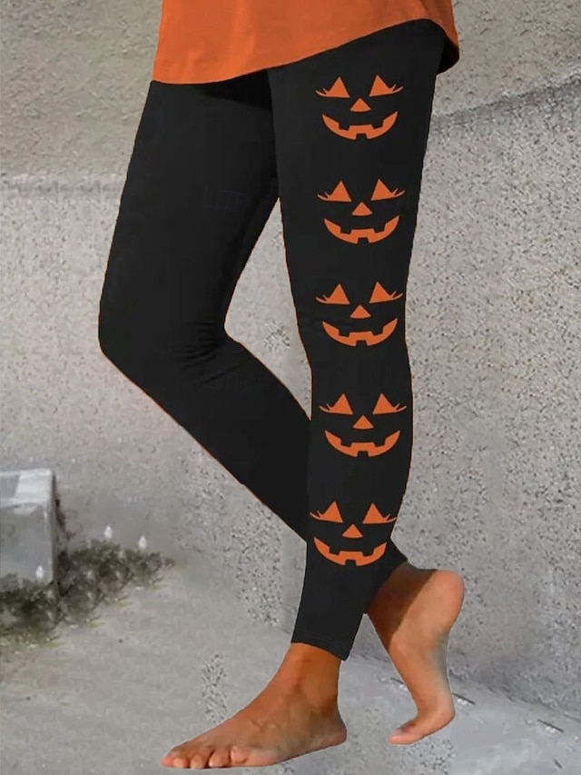 Women's Leggings Vacation Vintage Fashion Ankle-Length High Waist Graphic Pumpkin Printing Soft Breathable Stretchy Outdoor Daily Black Blue Orange Spring Fall Winter Slim Fit