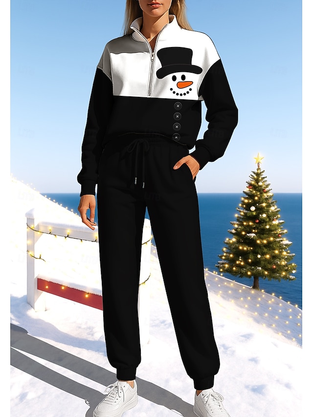  חג המולד בגדי ריקוד נשים טרנינג אימונית חליפת ריצה שרוך רוכסן ז'קט ומכנס טרנינג סט לבוש אתלטי אביב לבן + אדום שחור עם לבן אגבי להתאמן חוץ רך בג'י שרוול ארוך ספורט לבוש אקטיבי סטרצ'י (נמתח) רגיל