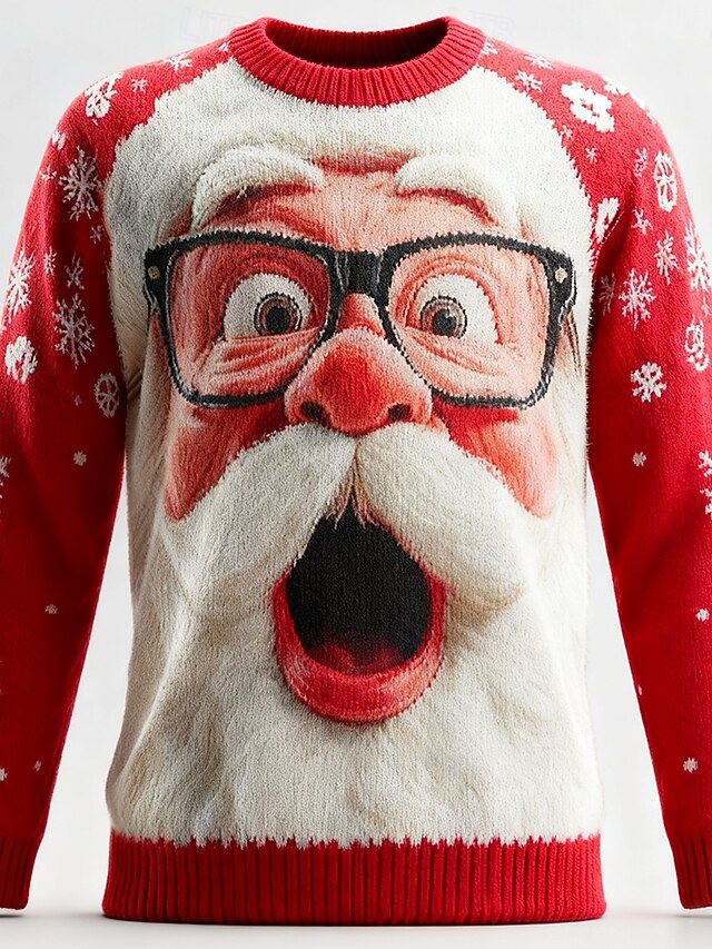 Ugly Christmas Sweater Für Herren – Lustiger 3D-Weihnachtsmann-Druck, Oversize, Aus Weichem Waffelmaterial