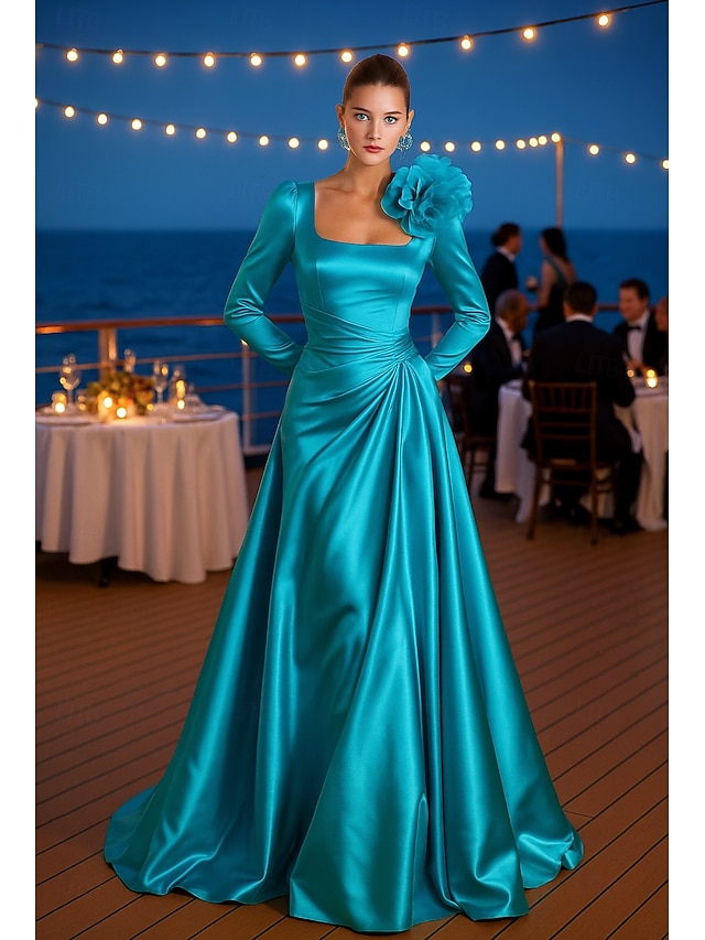 Robe De Soirée Longue Pour Mariage Avec Manche Ligne A Longueur au sol Robe de Soirée Tenue de soirée Élégant Soyeux