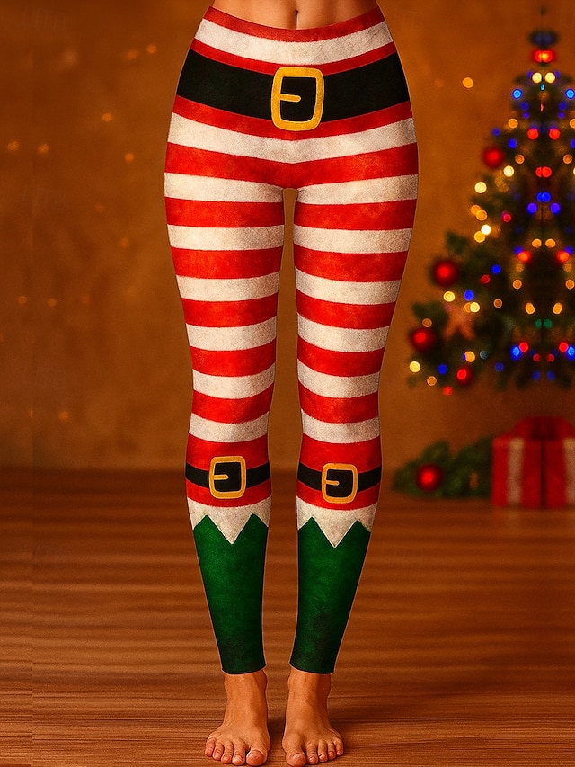 Women s Leggings Vacation Vintage Fashion Full Length High WaistPantsChristmas Graphic Abstract