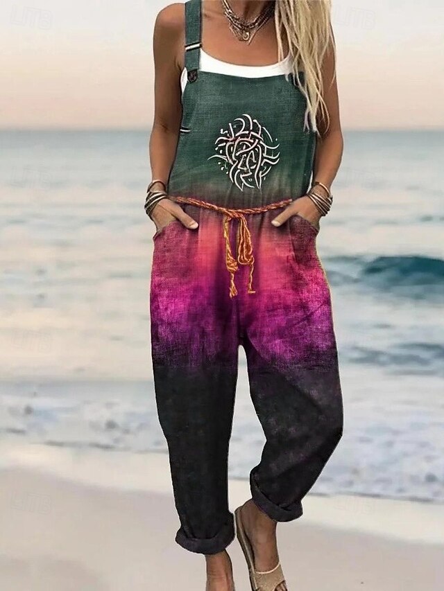  Damen Overall Aktiv Blumen Ärmellos Haremshose Rundhals Tasche Druck Urlaub Heim Lässiger Schnitt Blau Rote Orange Sommer