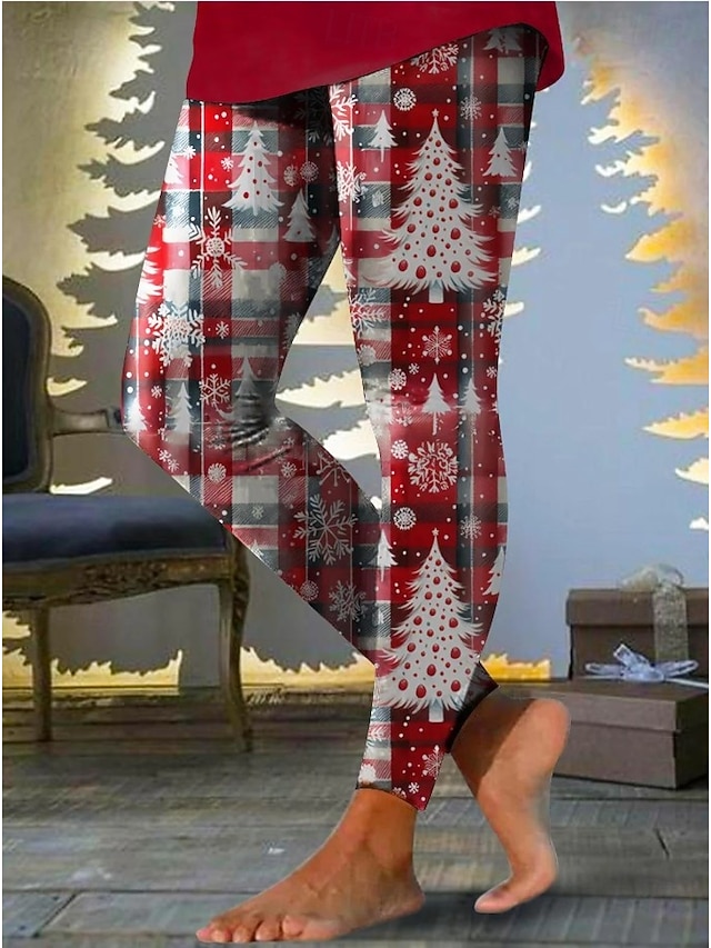  Dam Damasker Semester Vintage Mode Fullängd Hög midjaPantsJul Grafisk Jul Tryck Håller värmen Mjuk Andningsfunktion Elastisk Formell Utomhus Semester Svart Mörkröd Rubinrött Sommar Vår Höst Vinter