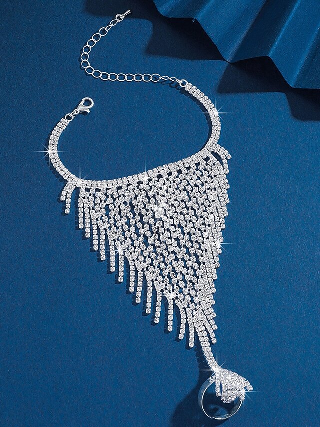  Bracciale da donna con frange di strass scintillanti - lussuoso gioiello con polsino in rete per feste ed eventi notturni &occasioni speciali