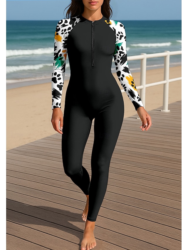  Mulheres Anti Atrito Trajes de banho de corpo inteiro Segunda-pele para Mergulho UPF50+ Secagem Rápida Elasticidade Alta Manga Longa Roupa de Banho Zíper Frontal Surfe Mergulho Snorkeling Natação