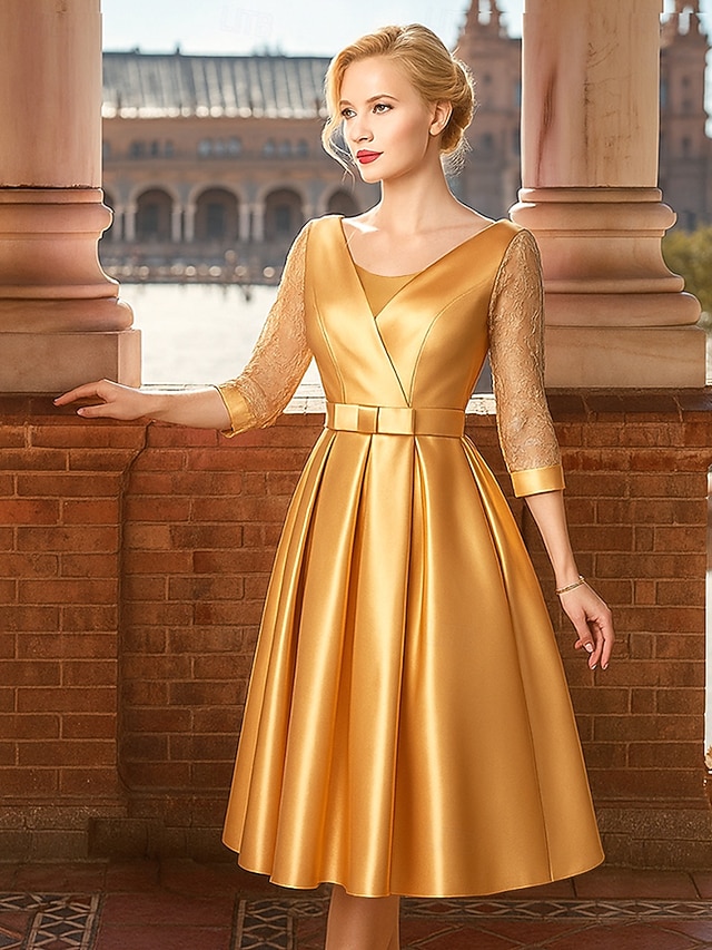 Vintage Formal Dress, Pocket Evening Dress, Tea-length Party Dress, Cocktail Dress C268