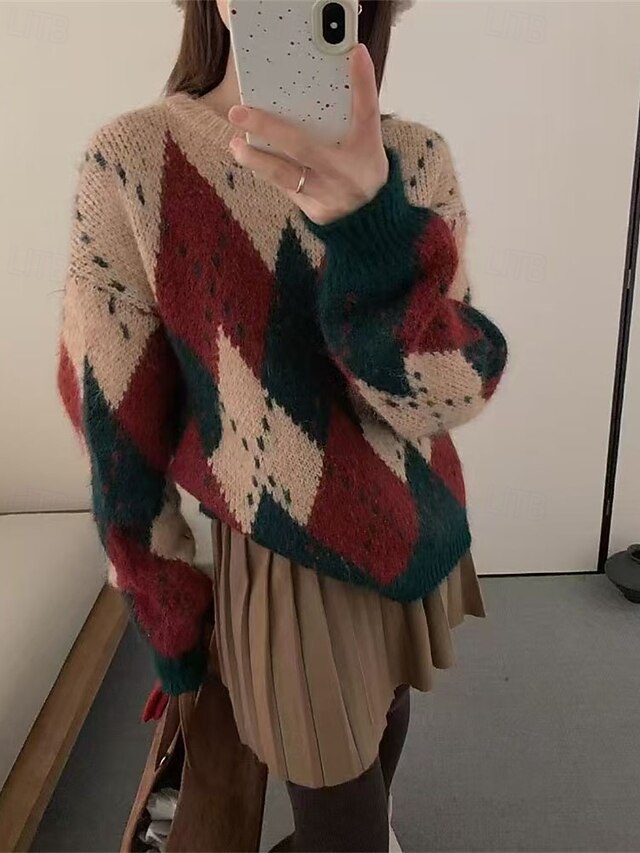 Pull Femme Hiver Vintage Imprimé Floral – Sweat-shirt Bohème Col Rond, Manches Longues, Matière Douce Oversize
