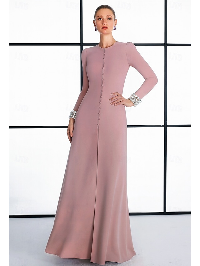  А-силуэт В пол Бальное платье с накидкой Вечернее платье Торжественное платье Элегантный стиль Высокий раскол Длинный рукав Вырез под горло Официальные Свадьба Карман Стретч-креп с Стразы