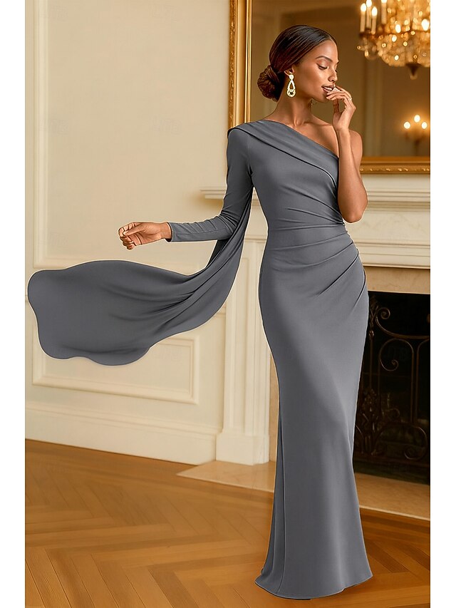 Mermaid Trumpet Floor Length Wedding Guest Dress Formal Dresses Wrap ...