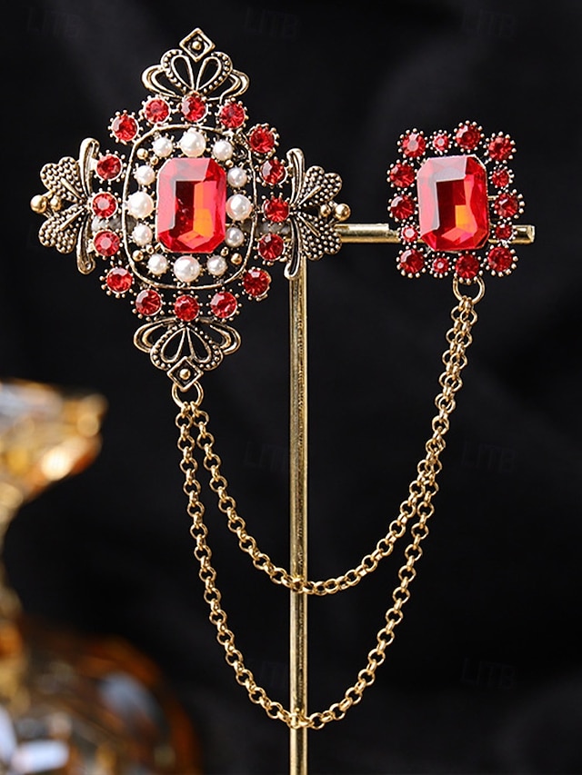  Conjunto de broches navideños para hombre: elegante material de aleación con gemas multicolores y perlas; diseño festivo de cadena, ideal para trajes, fiestas y ocasiones especiales.