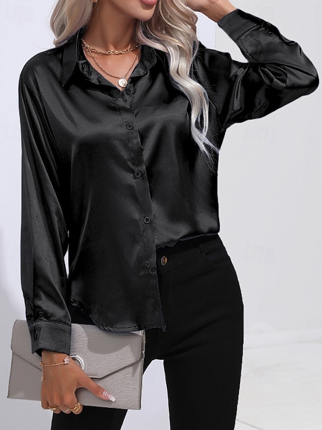 ULLA POPKEN Chemisier, col droit, zip, manches longues, mix de lyocell