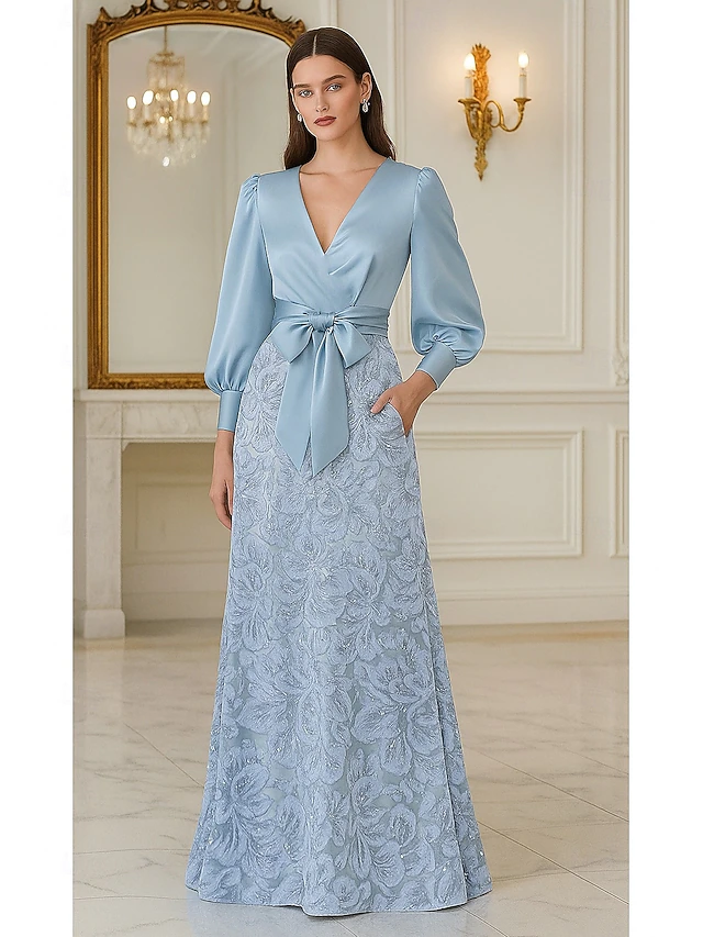 Robe De Soirée Longue Pour Mariage Avec Manche Ligne A Longueur au sol Robe de Soirée Tenue de soirée Élégant
