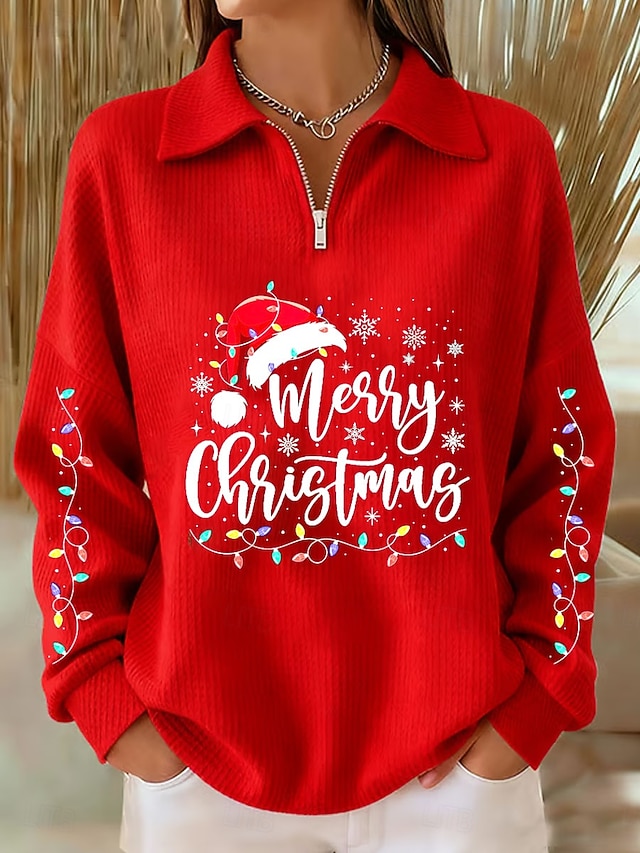  Női Pulóver pulóver Grafika Karácsonyfa Alkalmi Hosszú ujj Fél cipzár Normál felsők Hétköznapi Sport Szabadság Medence Fekete Arcpír rózsaszín Rubin Lóhere Ősz Tél