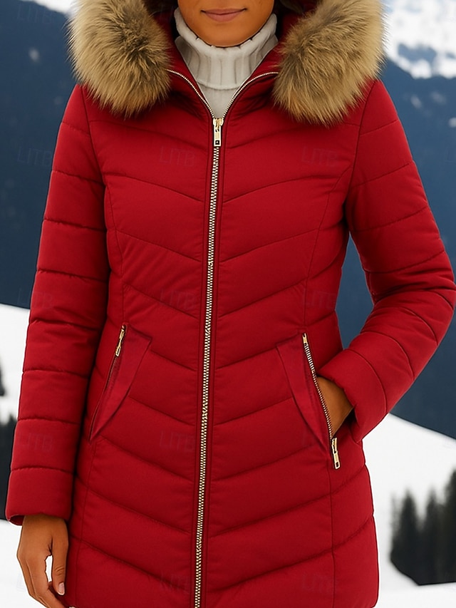  Damen Parka Bequem Atmungsaktiv Reißverschluss Tasche Lässig Einfach Urlaub Straße Alltagskleidung Ausgehen Reisverschluss Regulär Mit Kapuze Normale Passform Langarm Oberbekleidung Schwarz Wein Rote