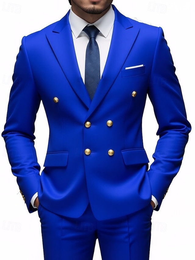  Herre Blazer + kjolebukser Blazer drakter Virksomhet Cocktailfest Bryllupsfest 2 deler Mote Fritid Vår Høst Polyester عادي Lomme Knapper Bekvem Dobbeltkneppet Blazer Blå Mørkegrå Svart Hvit