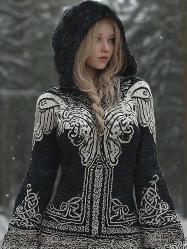 Women's Viking Sweater Vacation Vintage Cool Geometric Hooded Print ...