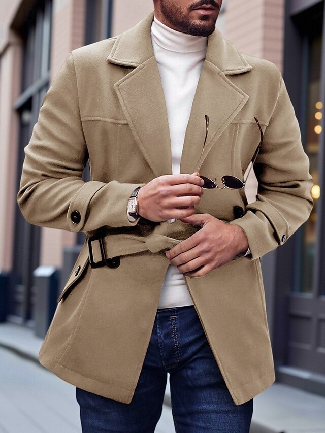 Men's Slim Fit Single Breasted Long Trench Coat Winter Jacket (Warm, Cotton Blend)