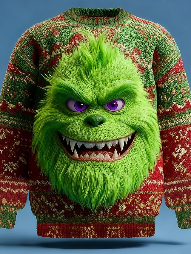  Ošklivý vánoční svetr Pánské Komiks Tisk Prázdninový Pulovrový svetr Úplet Výstřih ke krku Na běžné nošení Dovolená Denní Festival Pletenina Zahřívací Dlouhý rukáv Jaro Podzim Zima Červená -1 Červen