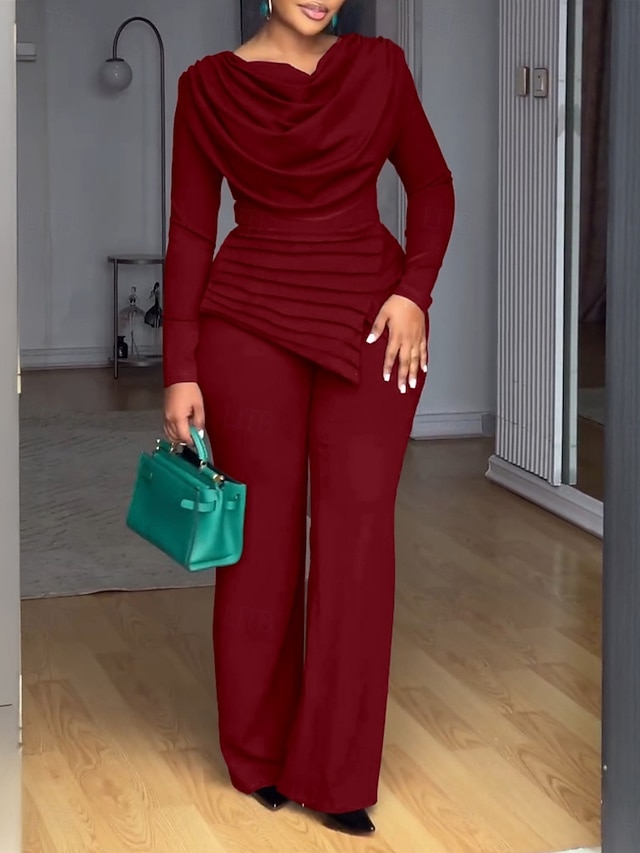 Solid Long Sleeve Wide Leg Jumpsuit With Tie Waist