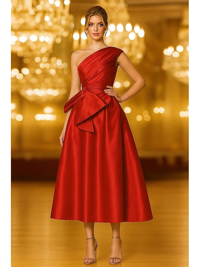 Scoop Neck Ruched A-Line Tea-Length Dress Daffodil main image 1