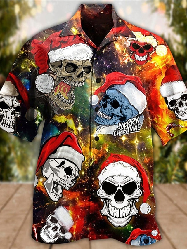  natale uomo divertente natale stampato camicie teschio albero casual esterno strada autunno turndown manica corta rosso s m l camicia