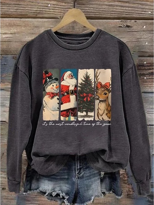  Femmes Sweatshirt Pull Graphique Arbre de Noël Occasionnel manche longue Col ras du cou Hauts Réguliers Rue Tenue Quotidienne Occasionnel Patchwork Noir Blanche Vert Gris foncé Automne Hiver