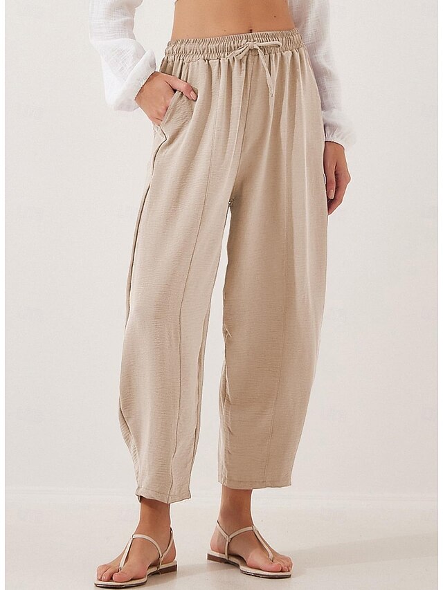  Dámské Rovné prázdniny Vinobraní Etnický styl Po kotníky Vysoký pas Bez vzoru Lehce elastické Vodní modrá Tmavěhnědá rýžově bílá Černá Léto Jaro Podzim Zima Volný