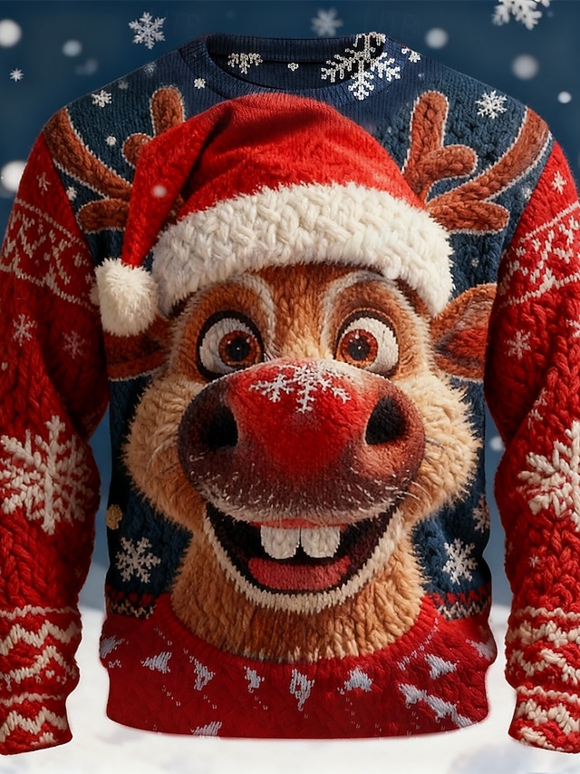  Brzydki świąteczny sweter Męskie Łoś Nadruk Sweter sweter Dzianina Wycięcie pod szyją Codzienny Urlop Codzienny Zatrzymujący ciepło Długi rękaw Wiosna Jesień Zima Czarny Czerwony Niebieski