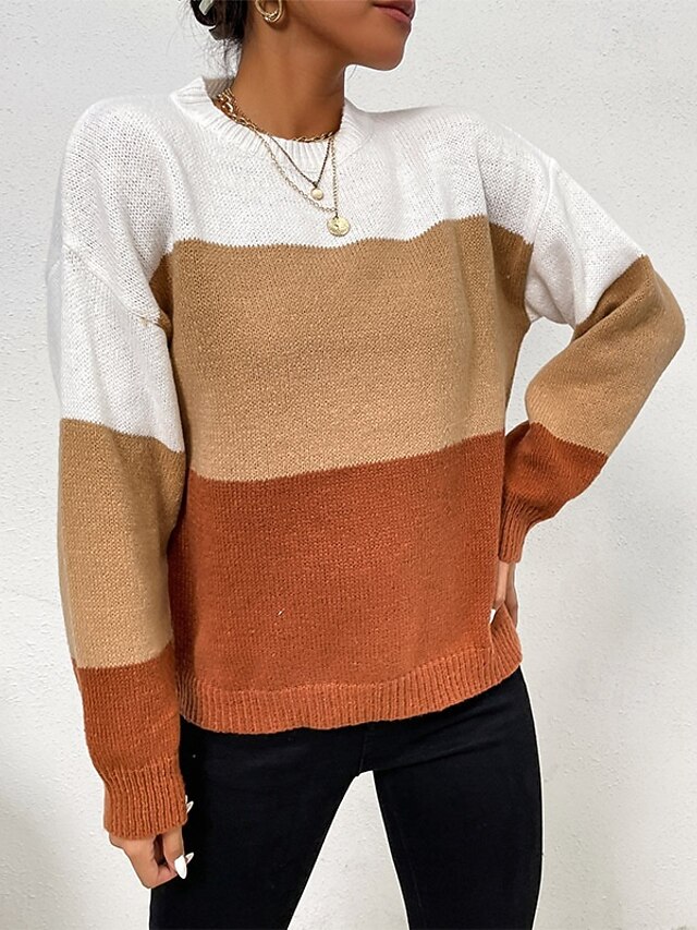 Pull Rayé Homme LUVCES - Col Rond, Manches Longues, Color Block - Tissu Viscose/Polyester/Nylon - Pour Automne Hiver Quotidien