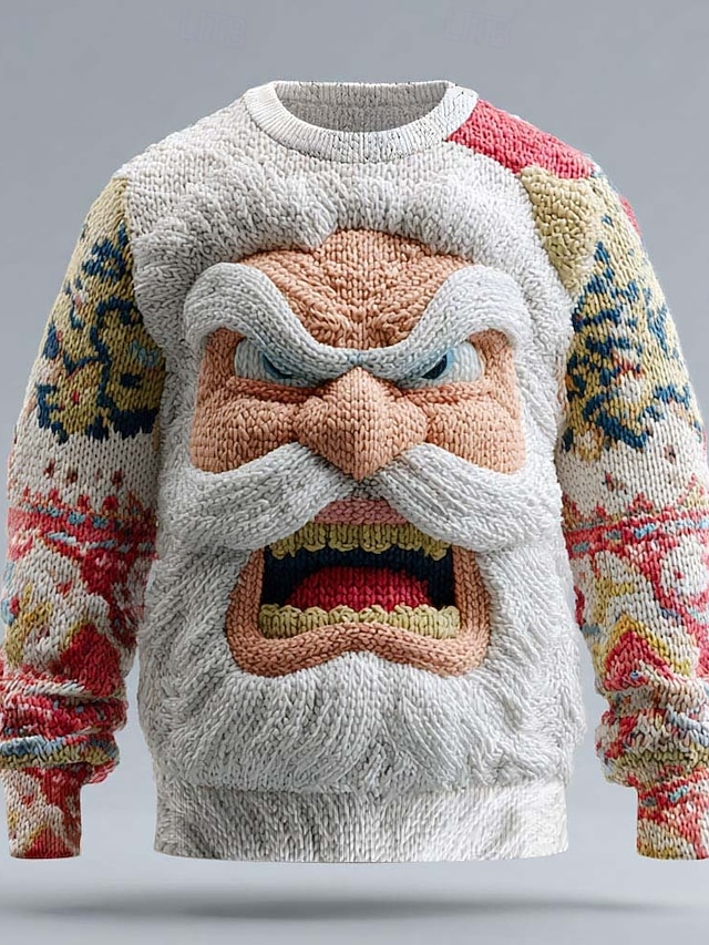  Ruma joulupaita Miesten Joulupukki 3D-tulostus Neulepusero Knitwear Pyöreäkauluksinen Vapaa-aika Loma Päivittäin Festivaali 3D-tulostus Pidä Lämmin Pitkähihainen Kevät Syksy Talvi Valkoinen Sininen