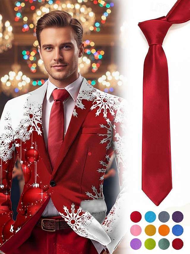  Pánská vánoční saténová kravata, dostupná v několika barvách, ideální pro sváteční večírky a zvláštní příležitosti, polyesterový materiál