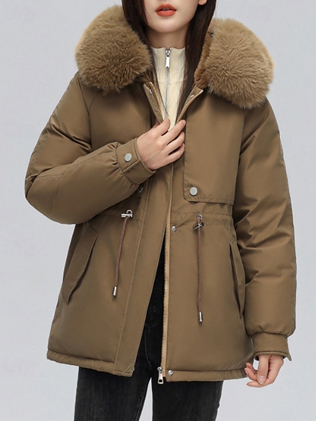  Per donna Giacca imbottita Giacca in Pile Cappotto in Pelliccia Sintetica Caldo Confortevole Cerniera Bottoni Collo in Pelliccia Casual Semplice Vacanza Streetwear Abbigliamento quotidiano Uscire