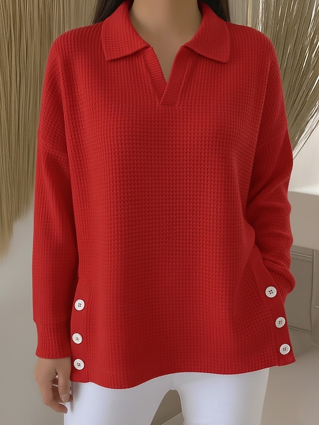 Dam Tröja Ledigt Mjukt Ren färg Ribbad Tröjkrage Stickat Långärmad Vanliga toppar Sticka Utomhus Dagligen Helgen Vit Gul Höst Vinter