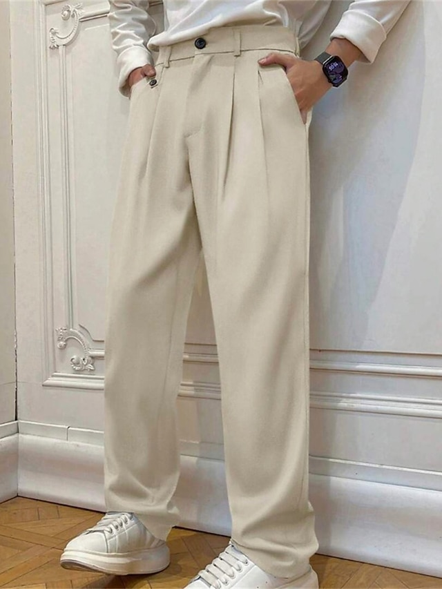 Men's Trousers Dress Pants Chinos Baggy Pants Pocket Buttons Pleats ...
