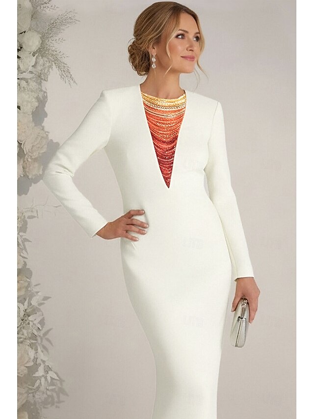 Robe Fourreau/Colonne à Manches Courtes et Col Licou, Longueur Thé, Style Vintage, avec Paillettes