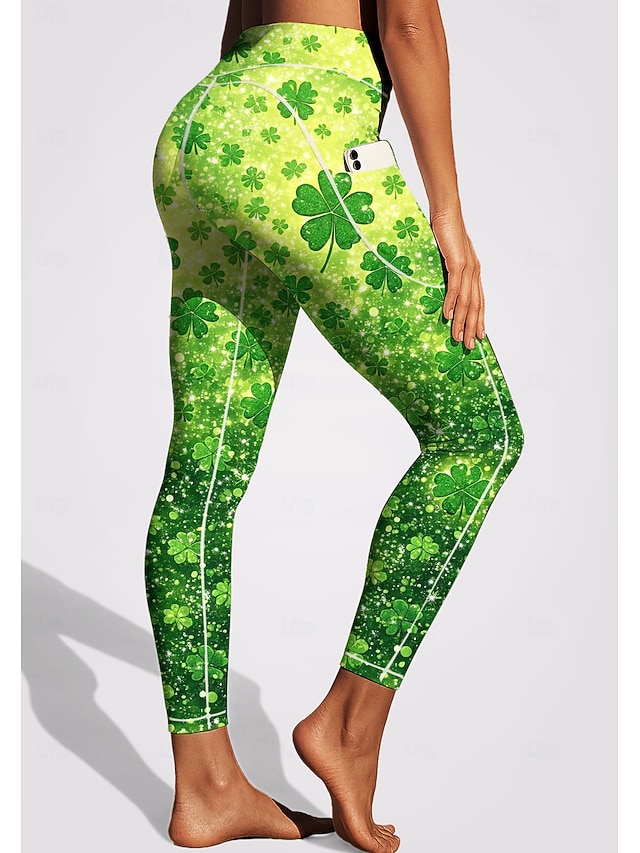  Svatý Patrik Dámské legíny na pilates Fitness kalhoty Legíny na cvičení Kapsy Kolkovné Boční kapsy Pilates Tělocvična Cvičení v tělocvičně Cyklistické kalhoty Legíny Spodní část oděvu Trávová zelená