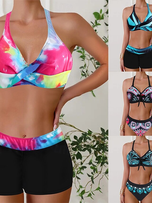 Swimwear Bikini 2 Piece Cheeky Swimsuit Backless Slim Vacation Beach Wear Leopard Halter Neck Sleeveless Bathing Suits