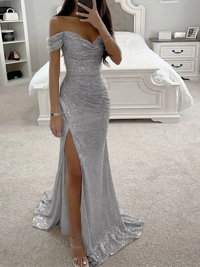 Mermaid Sleeve Cutout flower Backless formal dresses evening gown Prom Dress