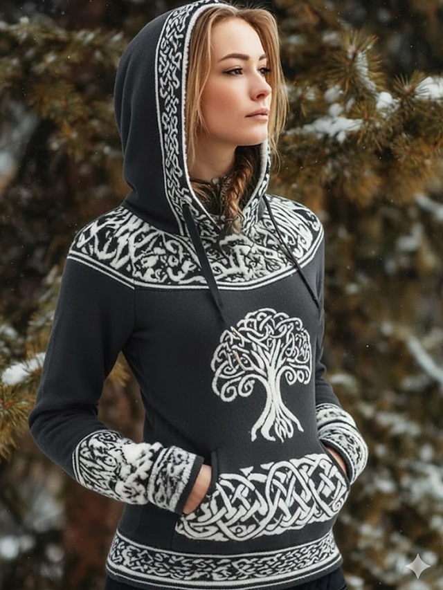 Women's Viking Pullover Hoodie Sweatshirt Floral Graphic Vintage Casual ...