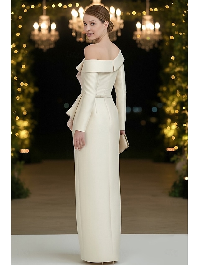 Sheath/Column V-Neck Halter Floor-Length Formal Dresses with Satin