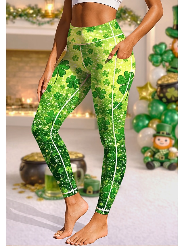  Svatý Patrik Dámské legíny na pilates Fitness kalhoty Legíny na cvičení Kapsy Kolkovné Boční kapsy Pilates Tělocvična Cvičení v tělocvičně Cyklistické kalhoty Legíny Spodní část oděvu Trávová zelená