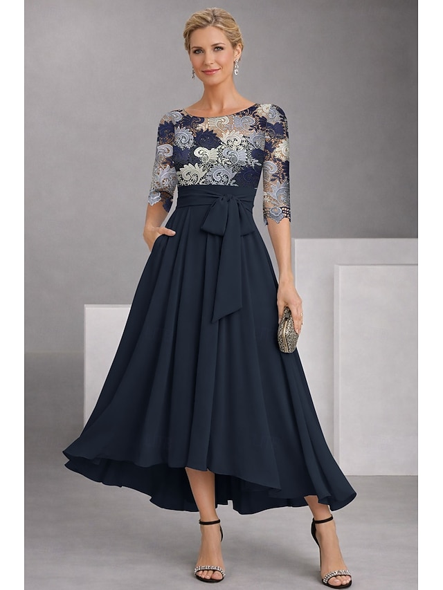Robe Cocktail Ligne A, Épaule Unique, Sans Manches, Longueur de la Cheville, Floral