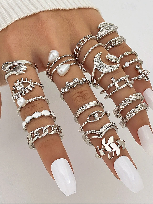 Women Style Rings Women's Bohemian Style Rings Set – Gold and Silver Alloy, Multiple ...