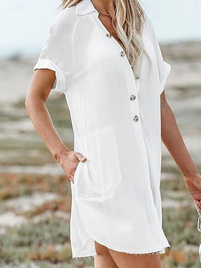 White Shirt And Black Pants For Women 2026.Women's Mini Dress White Dress Beach Dress Black Dress Shirt Dress ...