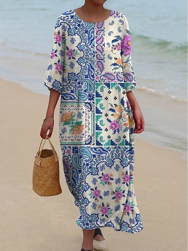 Shift Robe Robe maxi en lin pour femmes légère respirante robe d'été robe shift ...